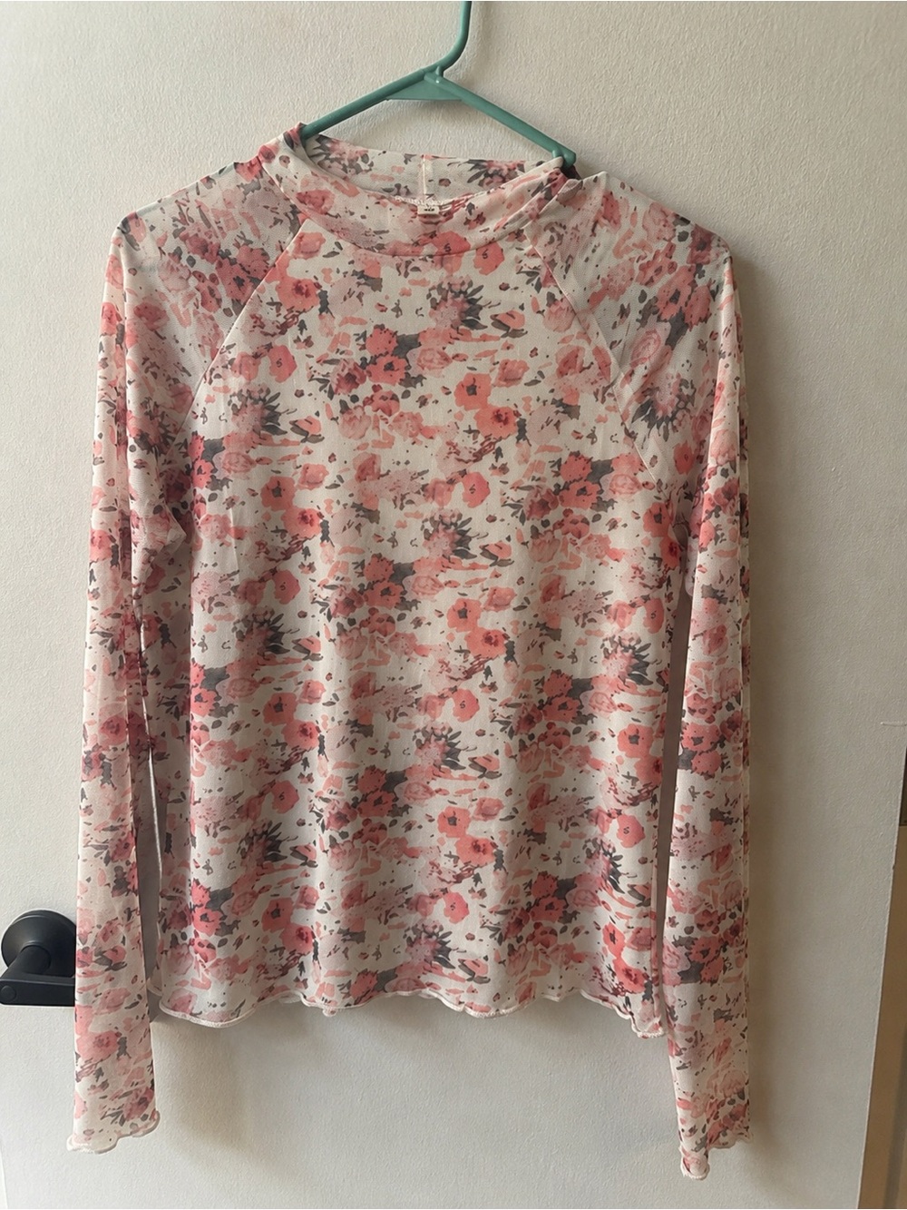 Floral Long-Sleeve Mock Neck Top in Pink